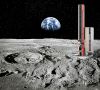 Mock Up einer möglichen Mondbasis, die mit Hilfe von ZwickRoell gebaut wurde mit Erdaufgang im Hintergrund