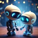 cute little robot couple friends